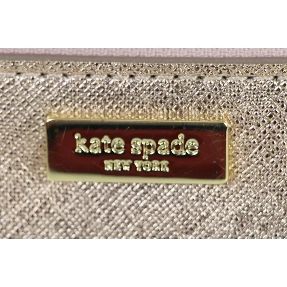 kate spade NY PINK GOLD GENUINE LEATHER ZIP TOP PURSE CLUTCH WALLET WRISTLET